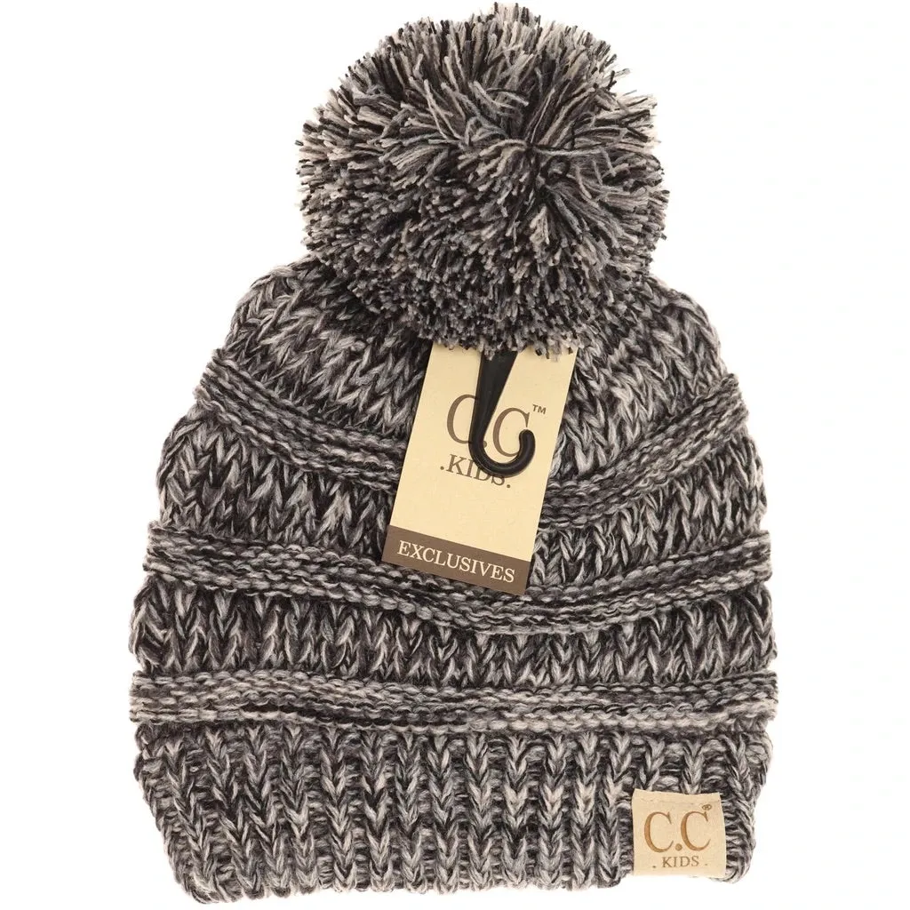 Kids Four-Tone Pom CC Beanies - Grey