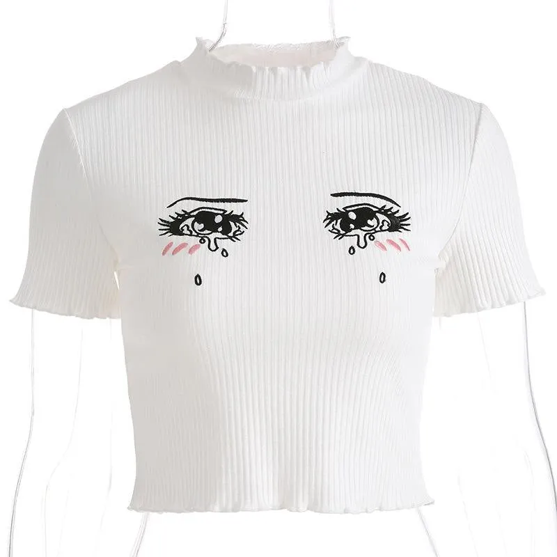 Knit Sad Eyes Crop Top