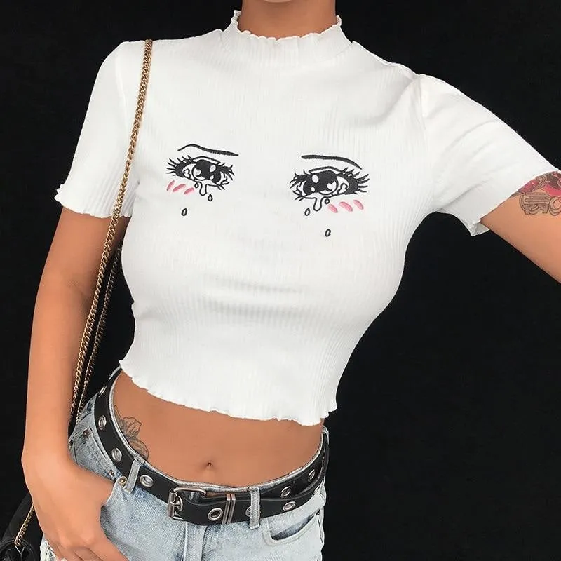 Knit Sad Eyes Crop Top