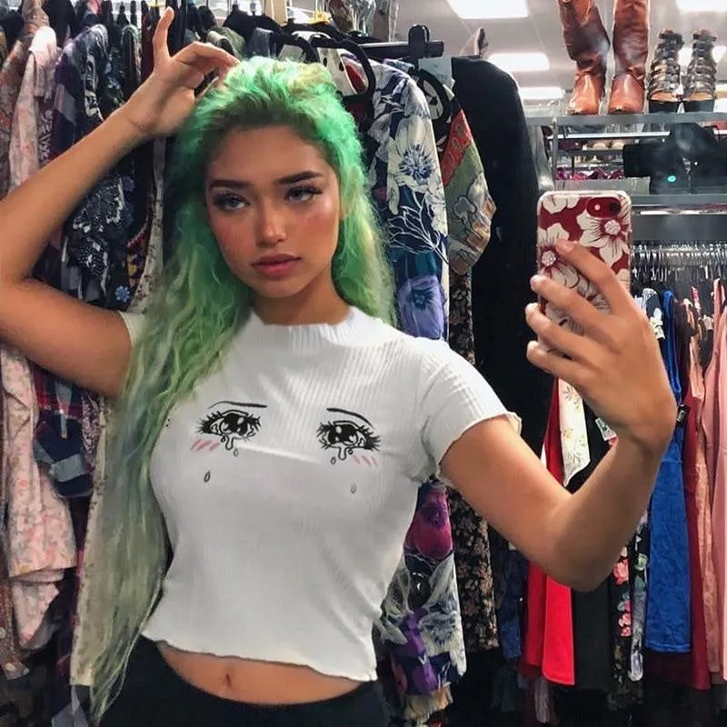 Knit Sad Eyes Crop Top