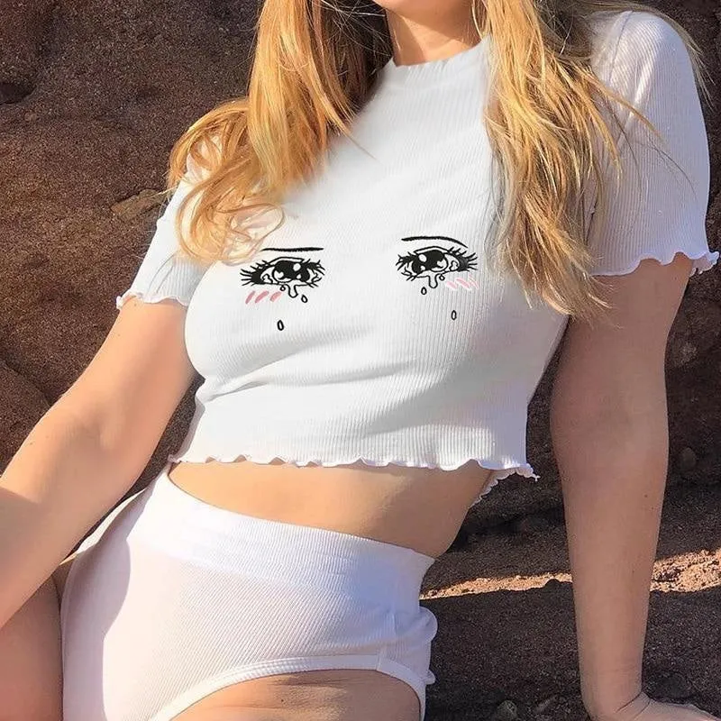 Knit Sad Eyes Crop Top