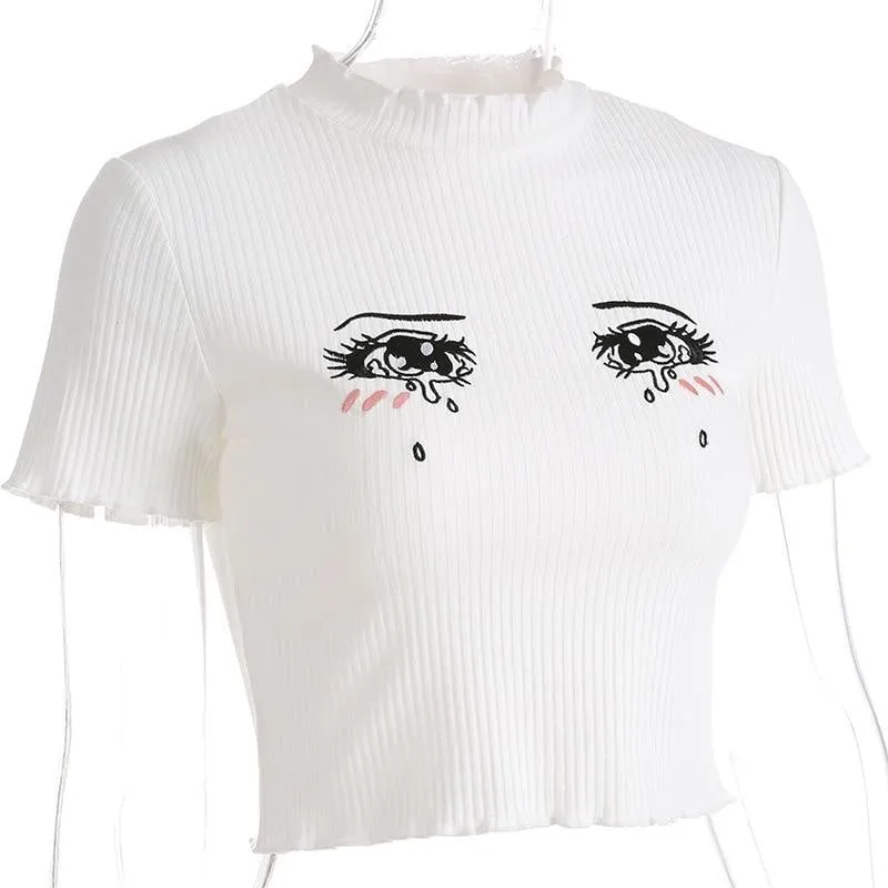 Knit Sad Eyes Crop Top