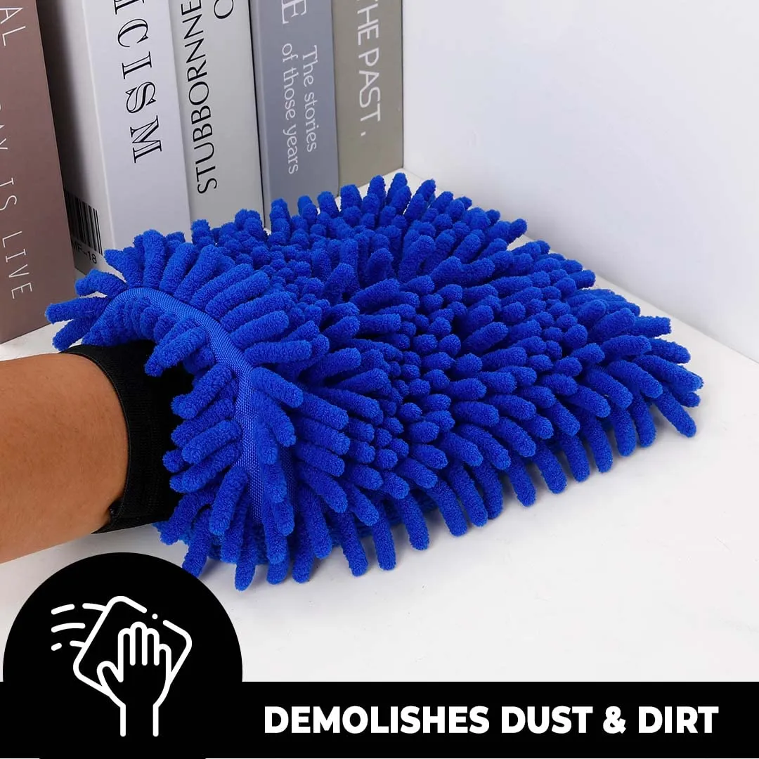 Kuber Industries Gloves | Microfiber Cleaning Gloves | Chenille Mitts for Kitchen | Hand Duster for Kitchen | 1000 GSM Hand Gloves | Double Sided Gloves | SHXNEFSST2 | Pack of 6 | Blue