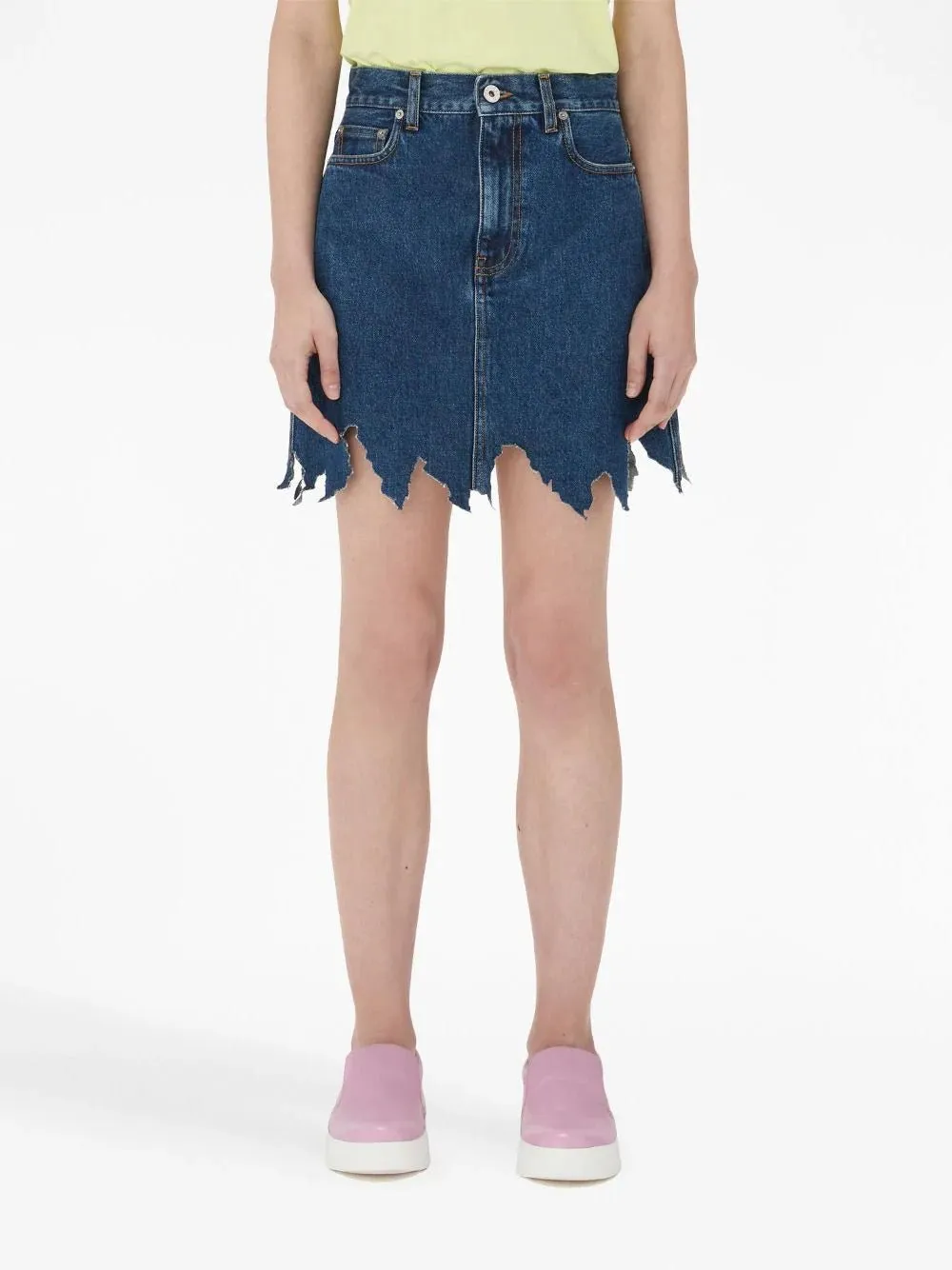 lasercut frayed-hem denim skirt