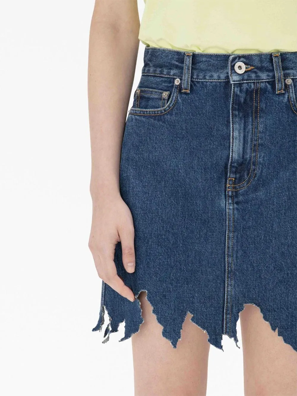 lasercut frayed-hem denim skirt