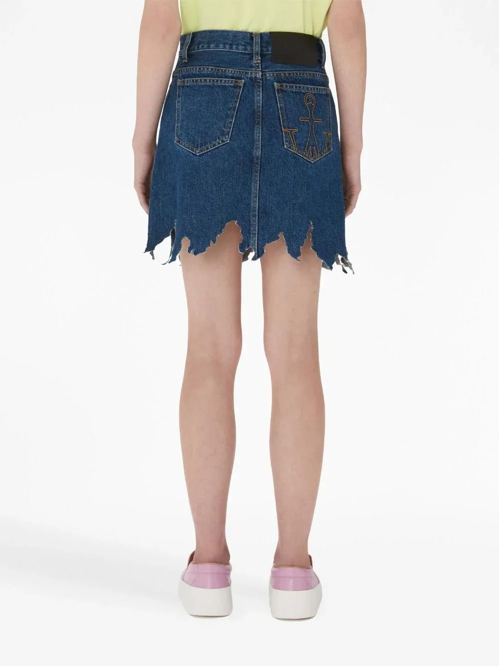 lasercut frayed-hem denim skirt