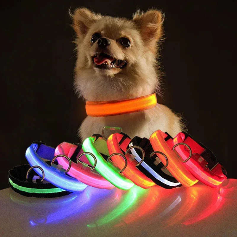 LED Adjustable Dog Collar Blinking Flashing Light Up Glow Pets Safety Waterproof