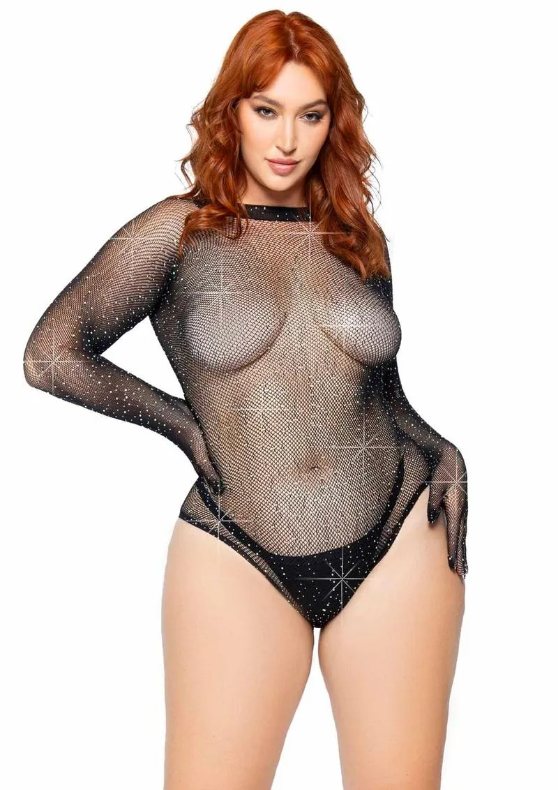 Leg Avenue Rhinestone Fishnet Gloved Bodysuit with Snap Crotch