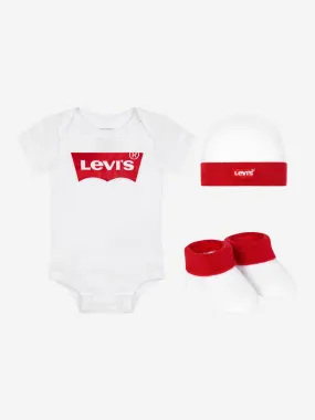 Levi's Baby Bodysuit Hat And Booties Set in White