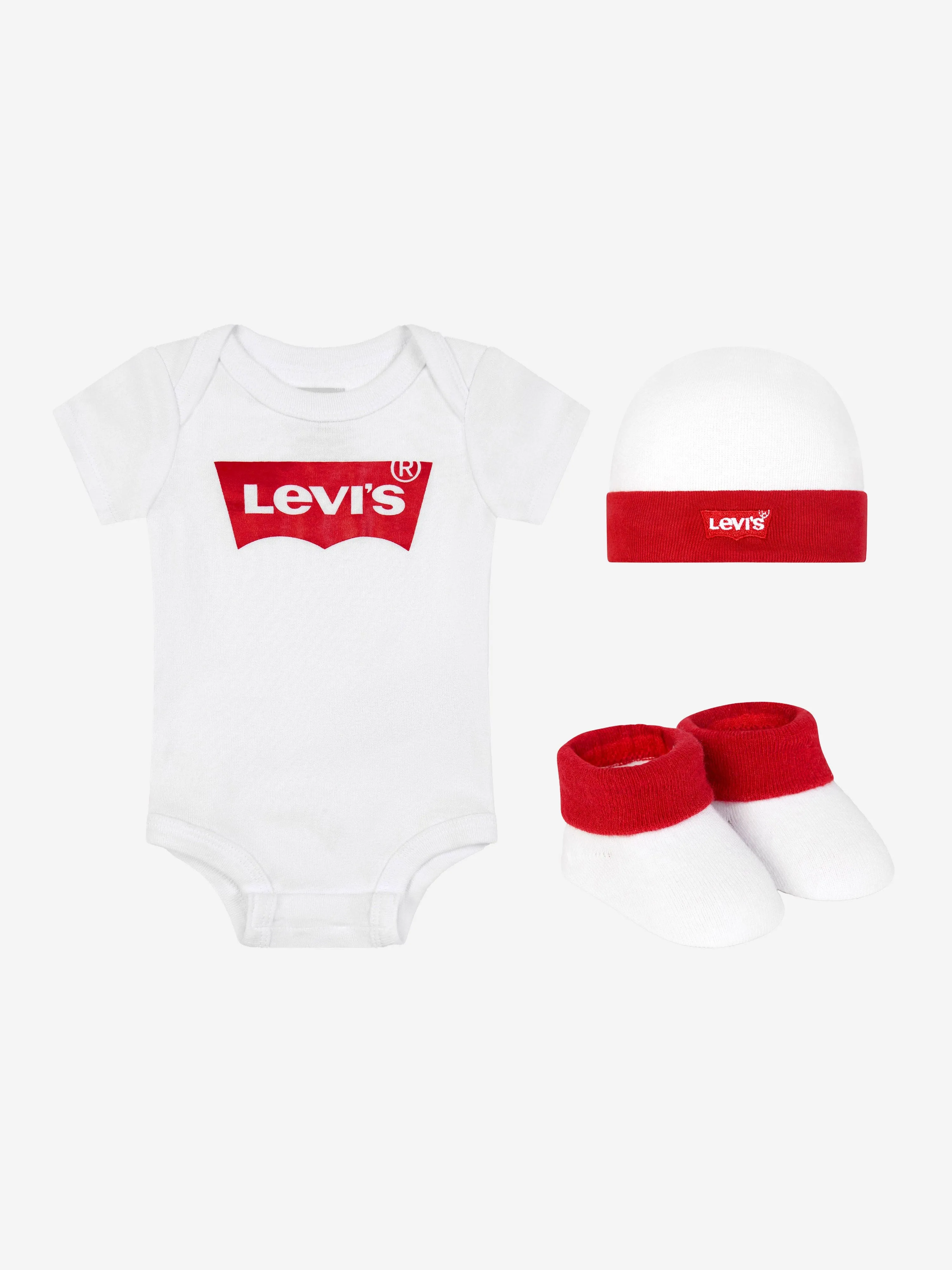 Levi's Baby Bodysuit Hat And Booties Set in White