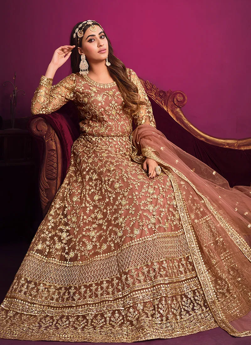 Light Brown Embroidery Festive Anarkali Suit