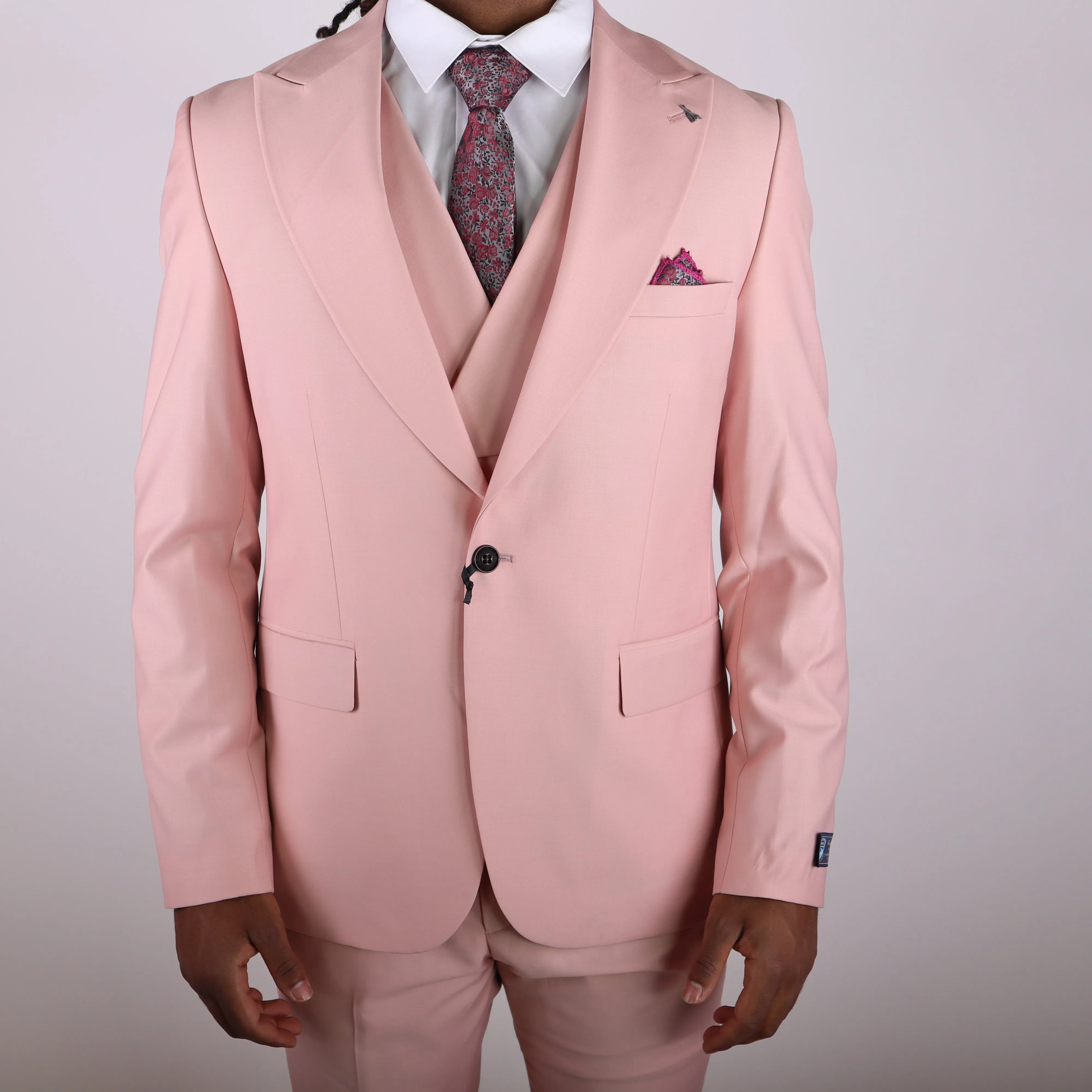 Light Pink Avanti Milano Peak Lapel Double Breasted Vest Three Piece Suit