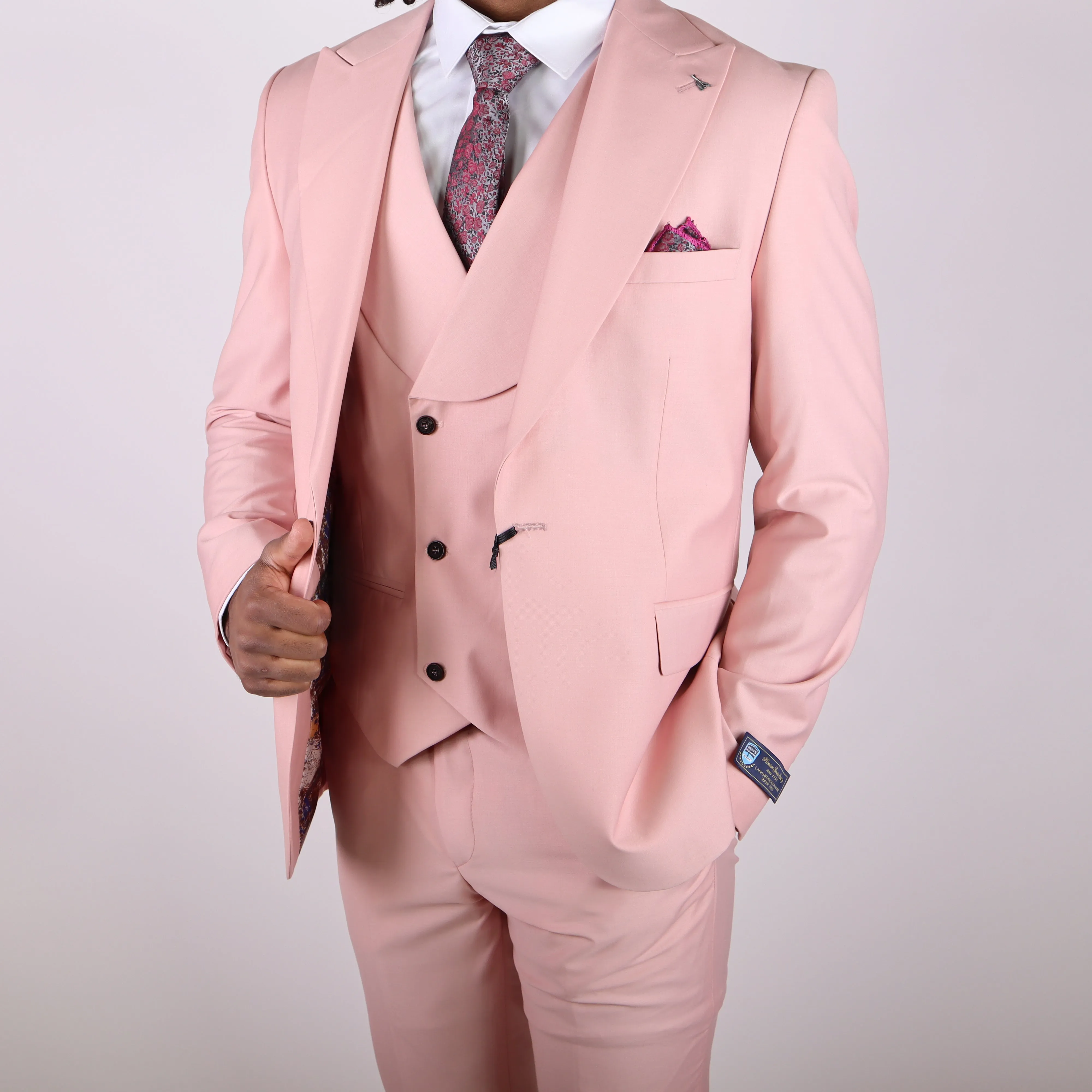 Light Pink Avanti Milano Peak Lapel Double Breasted Vest Three Piece Suit