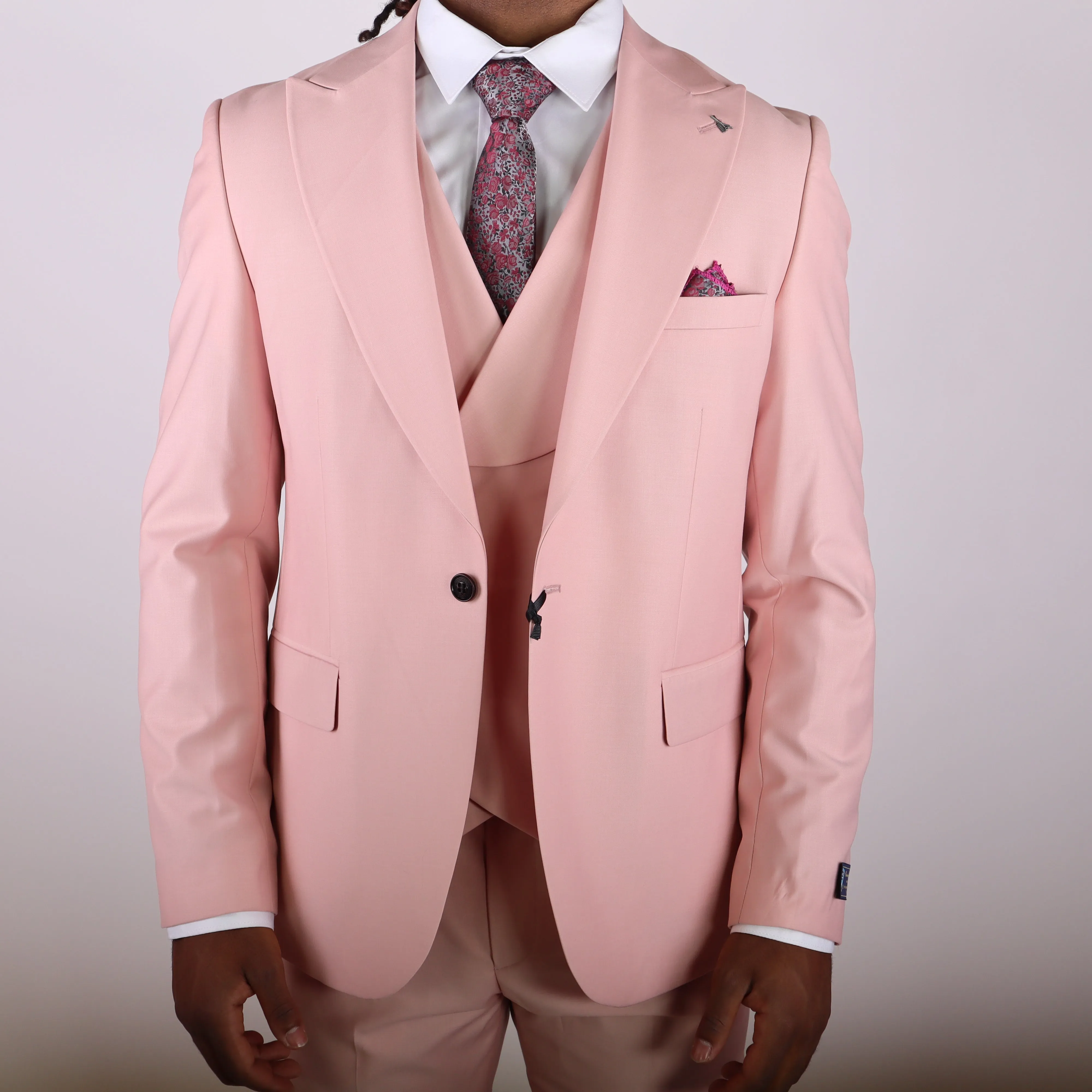 Light Pink Avanti Milano Peak Lapel Double Breasted Vest Three Piece Suit