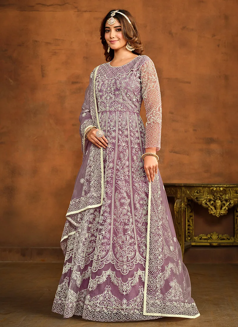 Light Purple Embroidery Traditional Anarkali Gown