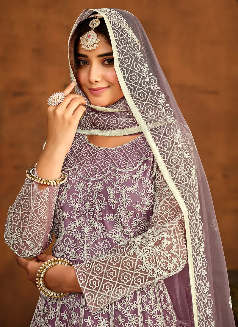 Light Purple Embroidery Traditional Anarkali Gown