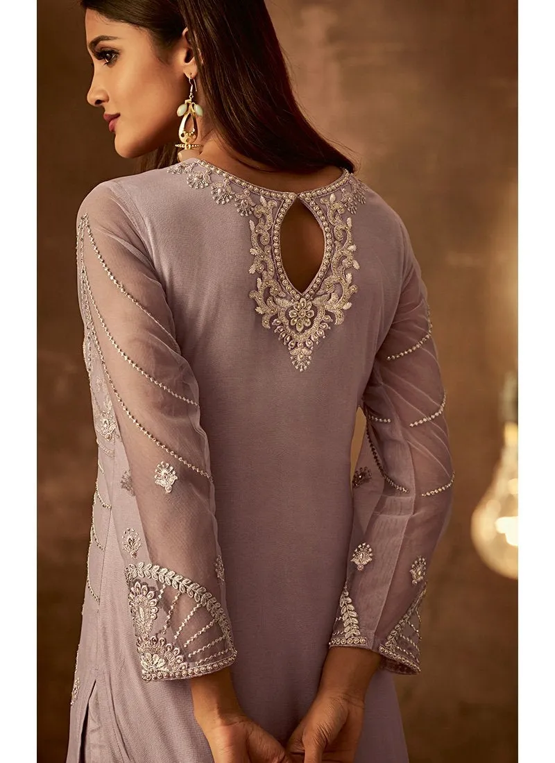 Light Purple Traditional Embroidered Palazzo Pant Suit