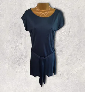 Linea Long Blue Belted Silky Top Size M UK 12 US 8 EU 40 BNWT