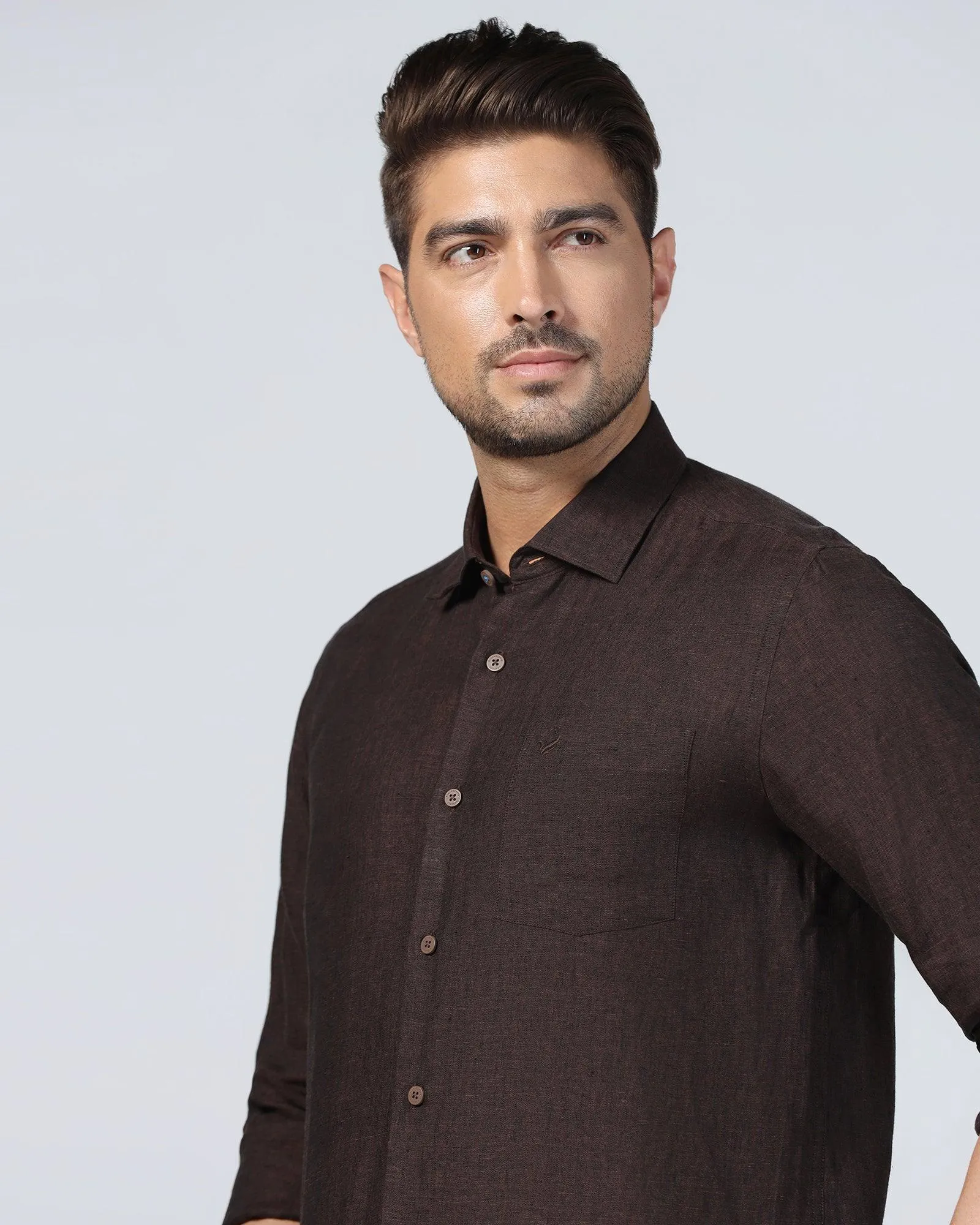 Linen Casual Brown Solid Shirt - Xander