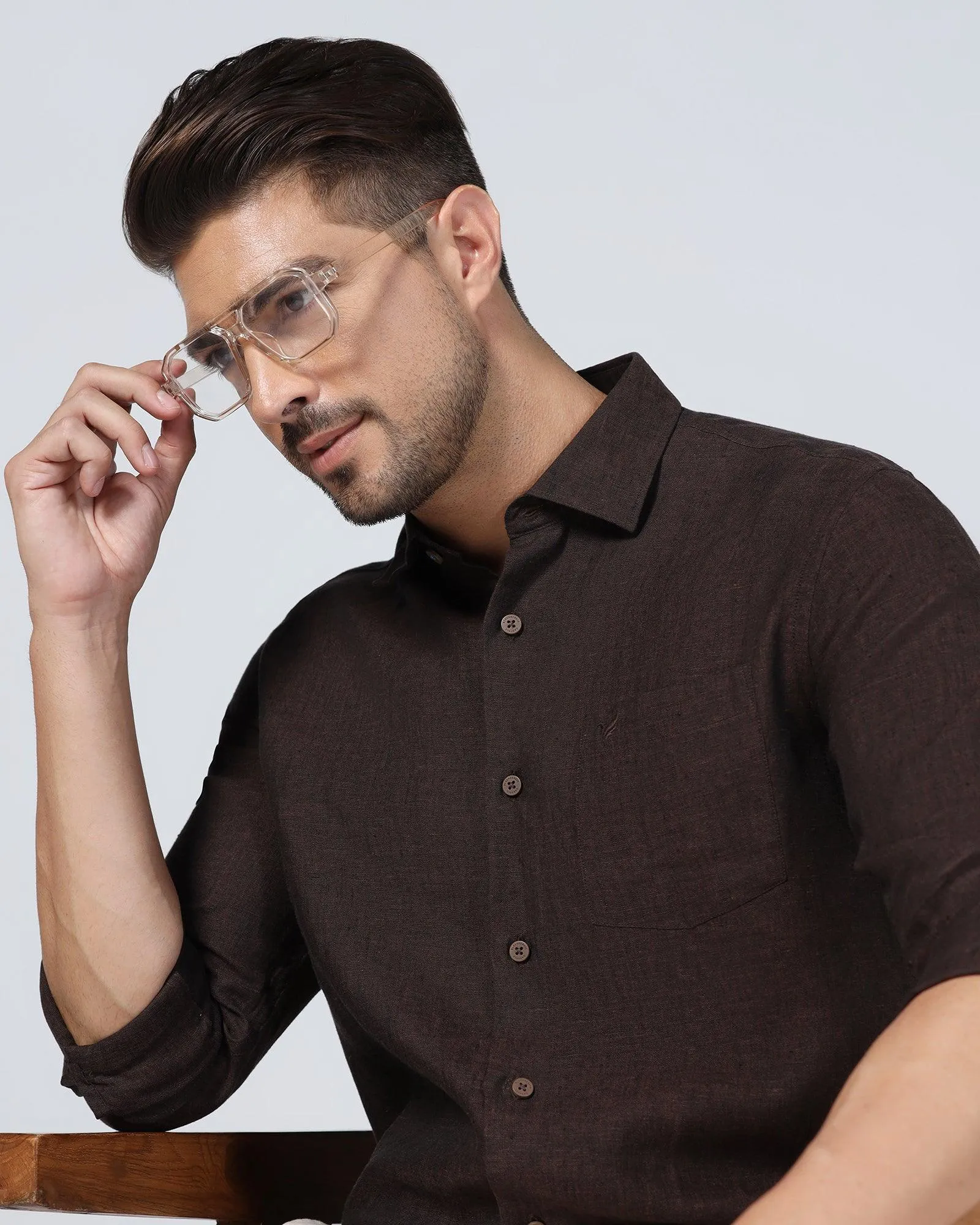 Linen Casual Brown Solid Shirt - Xander