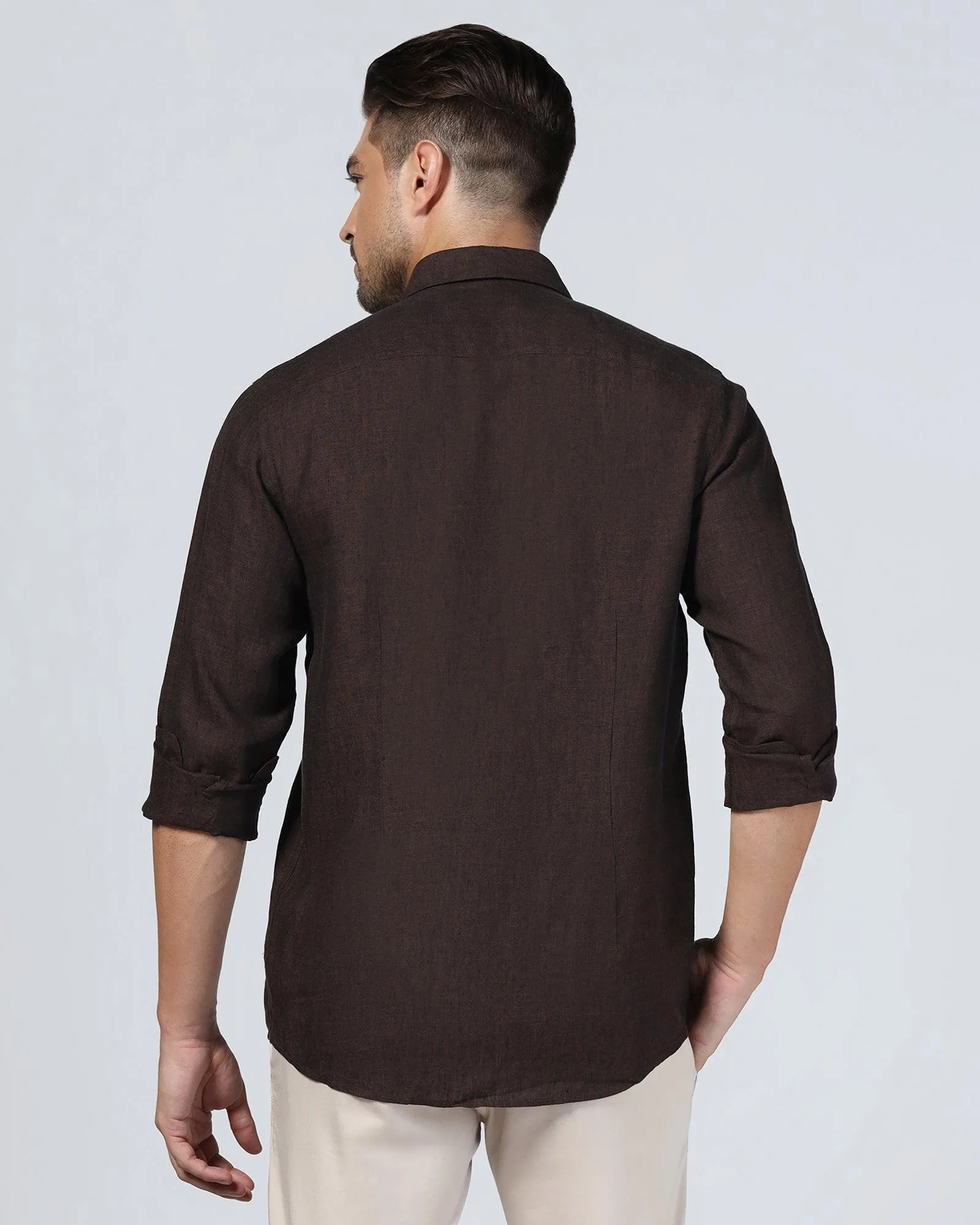 Linen Casual Brown Solid Shirt - Xander