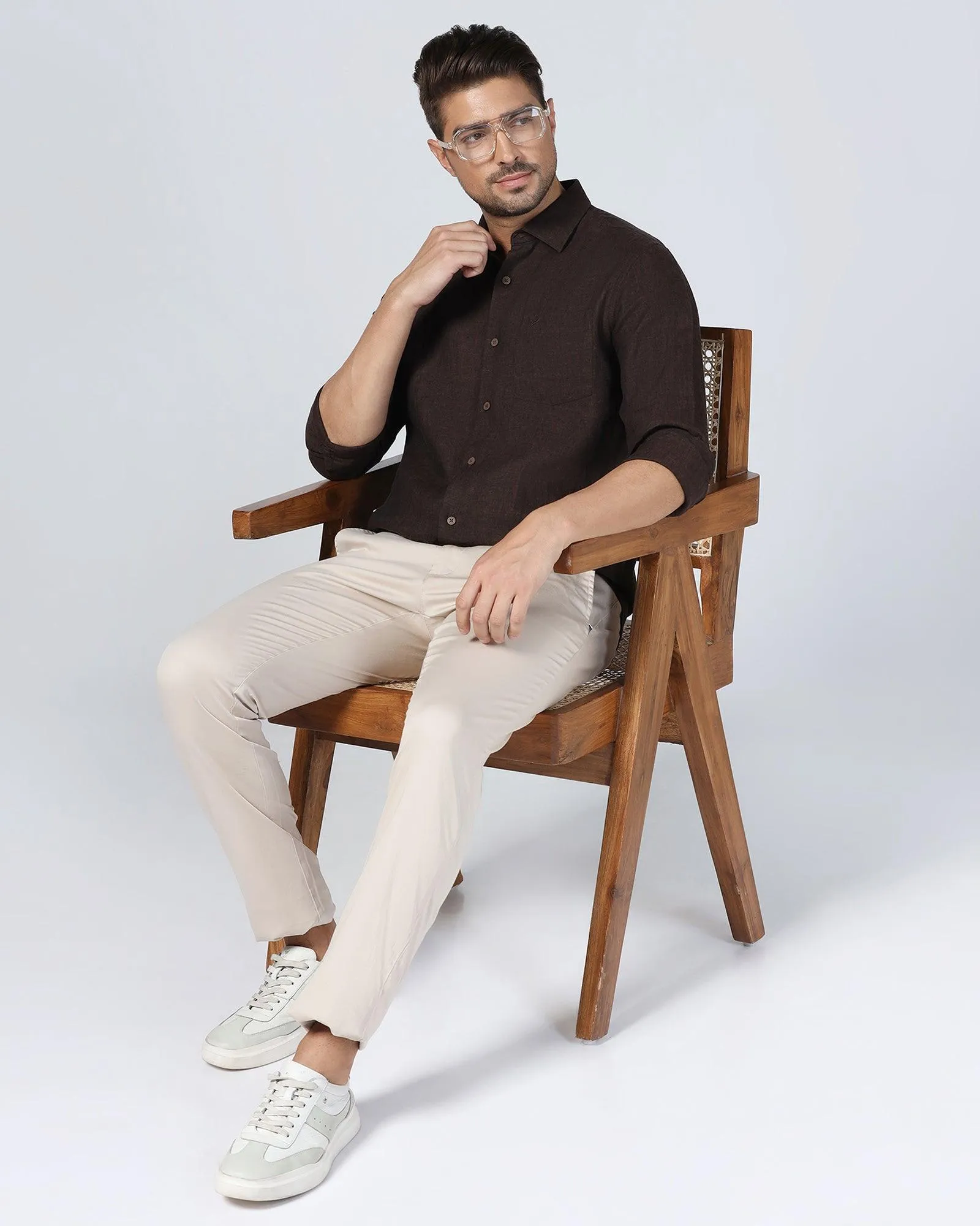 Linen Casual Brown Solid Shirt - Xander