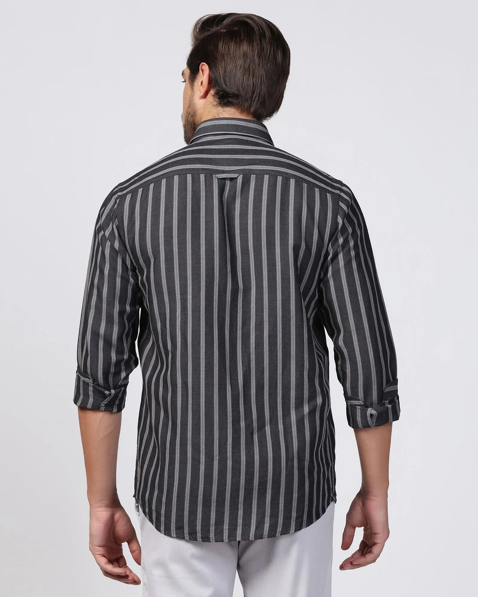 Linen Casual Charcoal Stripe Shirt - Ernest