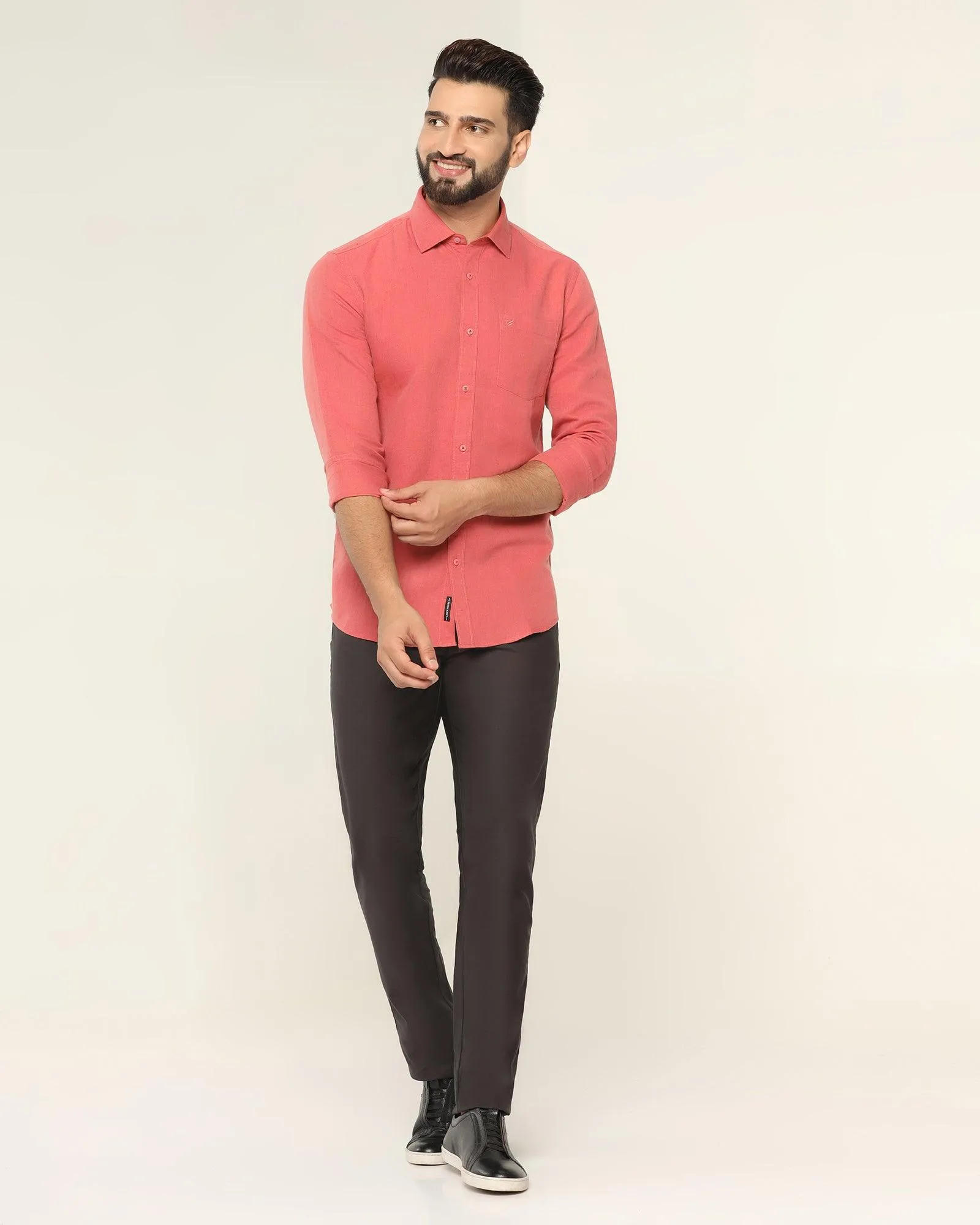 Linen Casual Dusty Pink Solid Shirt - Salmon