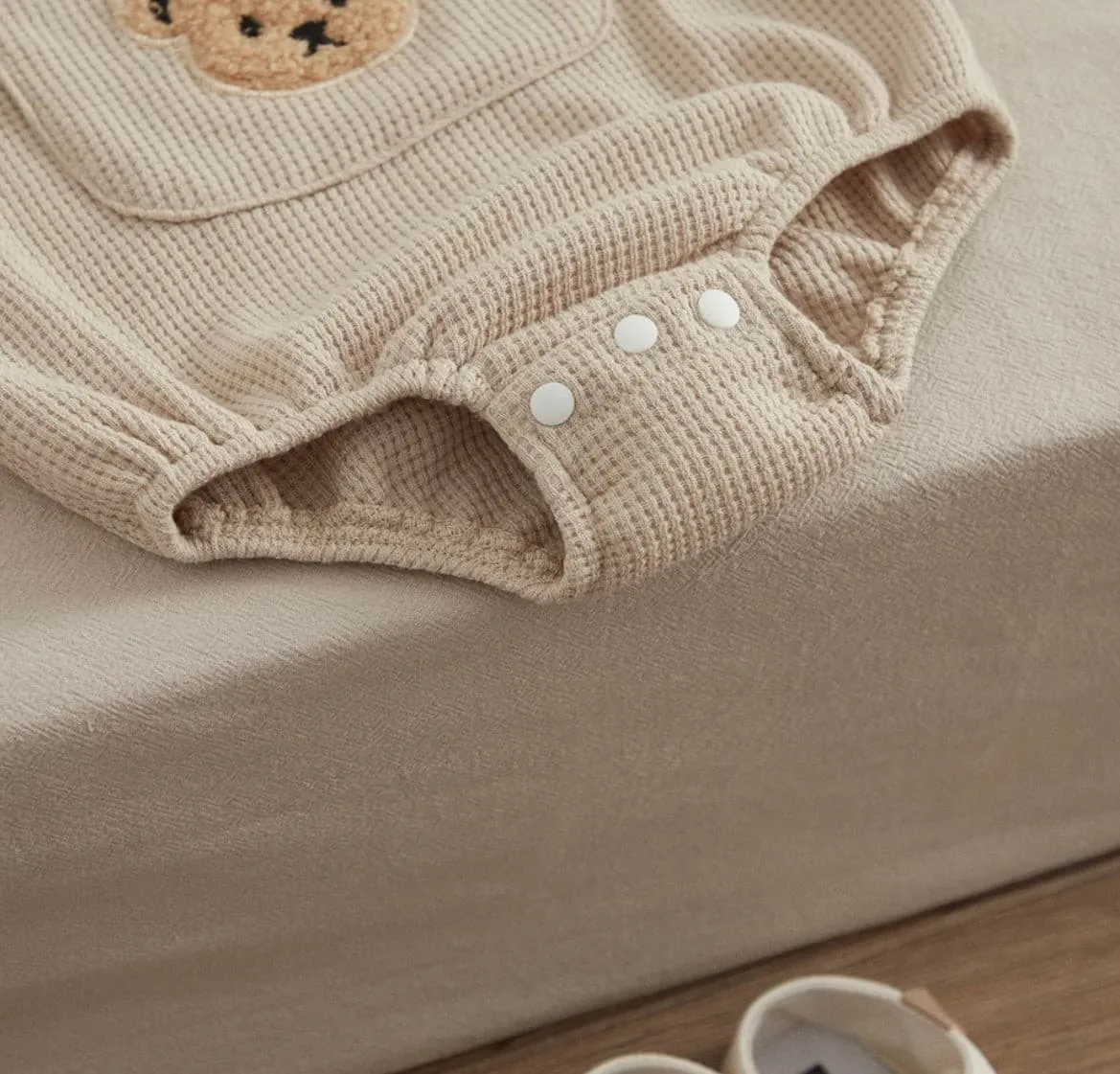 Little Bear - Waffle Knit Cotton Baby Oversized Romper