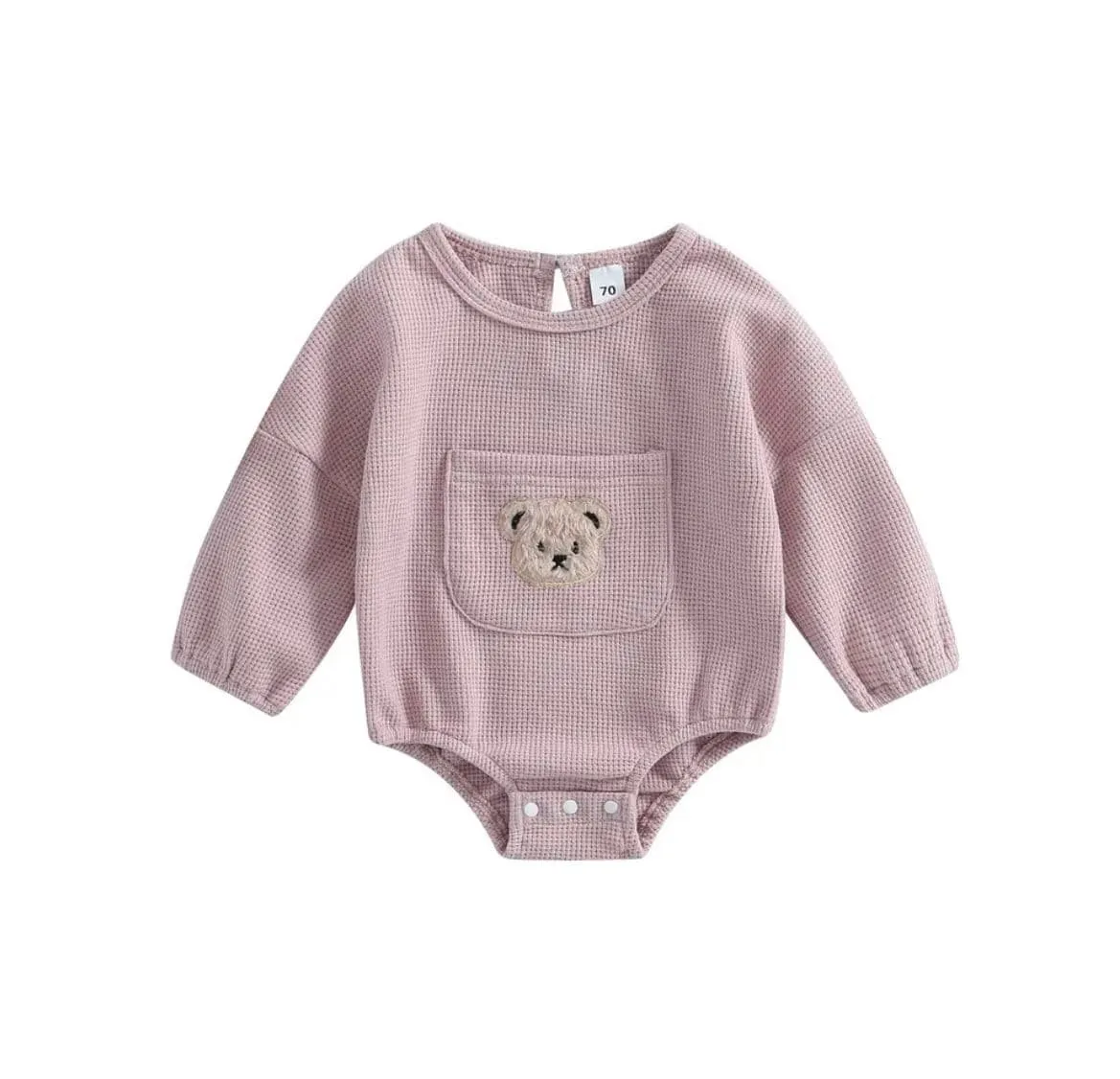 Little Bear - Waffle Knit Cotton Baby Oversized Romper