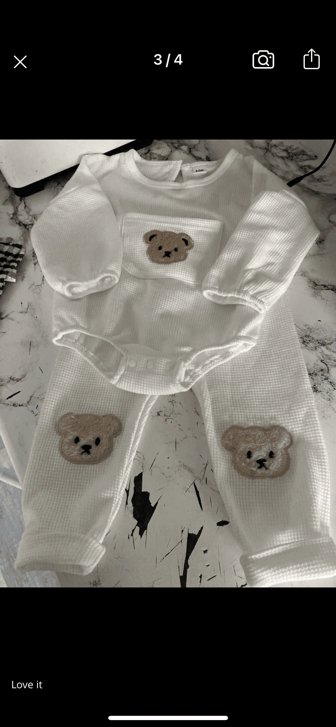 Little Bear - Waffle Knit Cotton Baby Oversized Romper