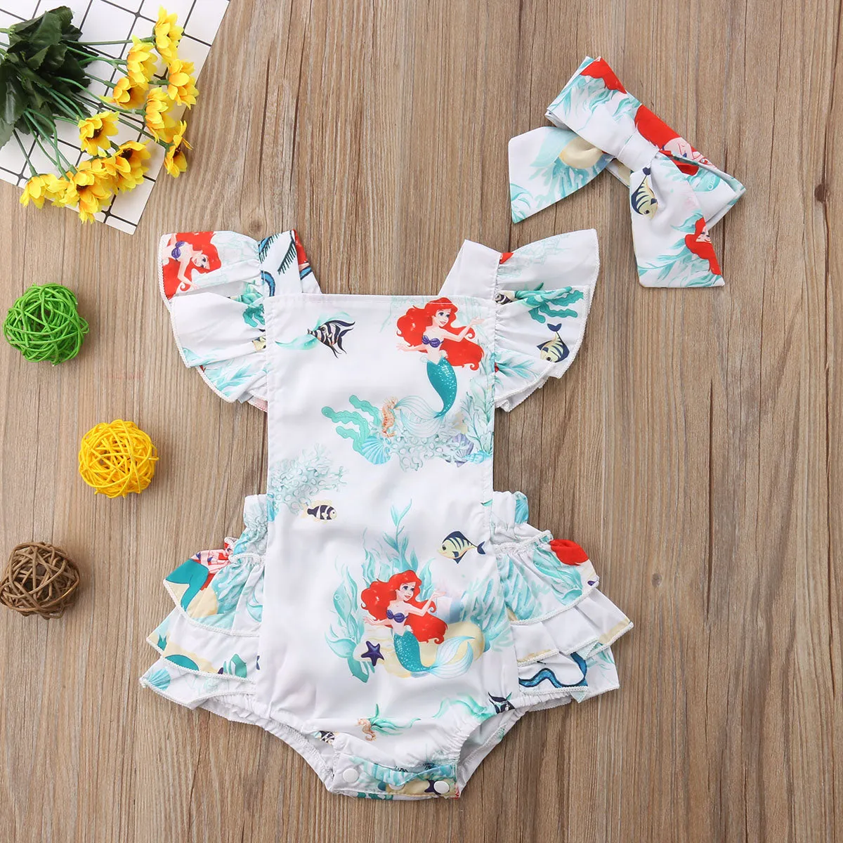 Little Mermaid Romper Set - Baby Girls Clothing Set 2 pieces