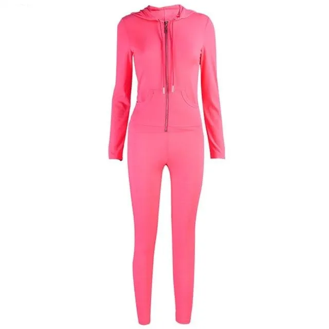 Long sleeve hooded zipper two-piece tracksuit