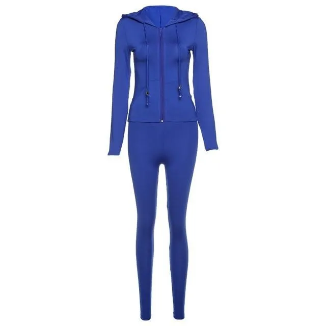 Long sleeve hooded zipper two-piece tracksuit