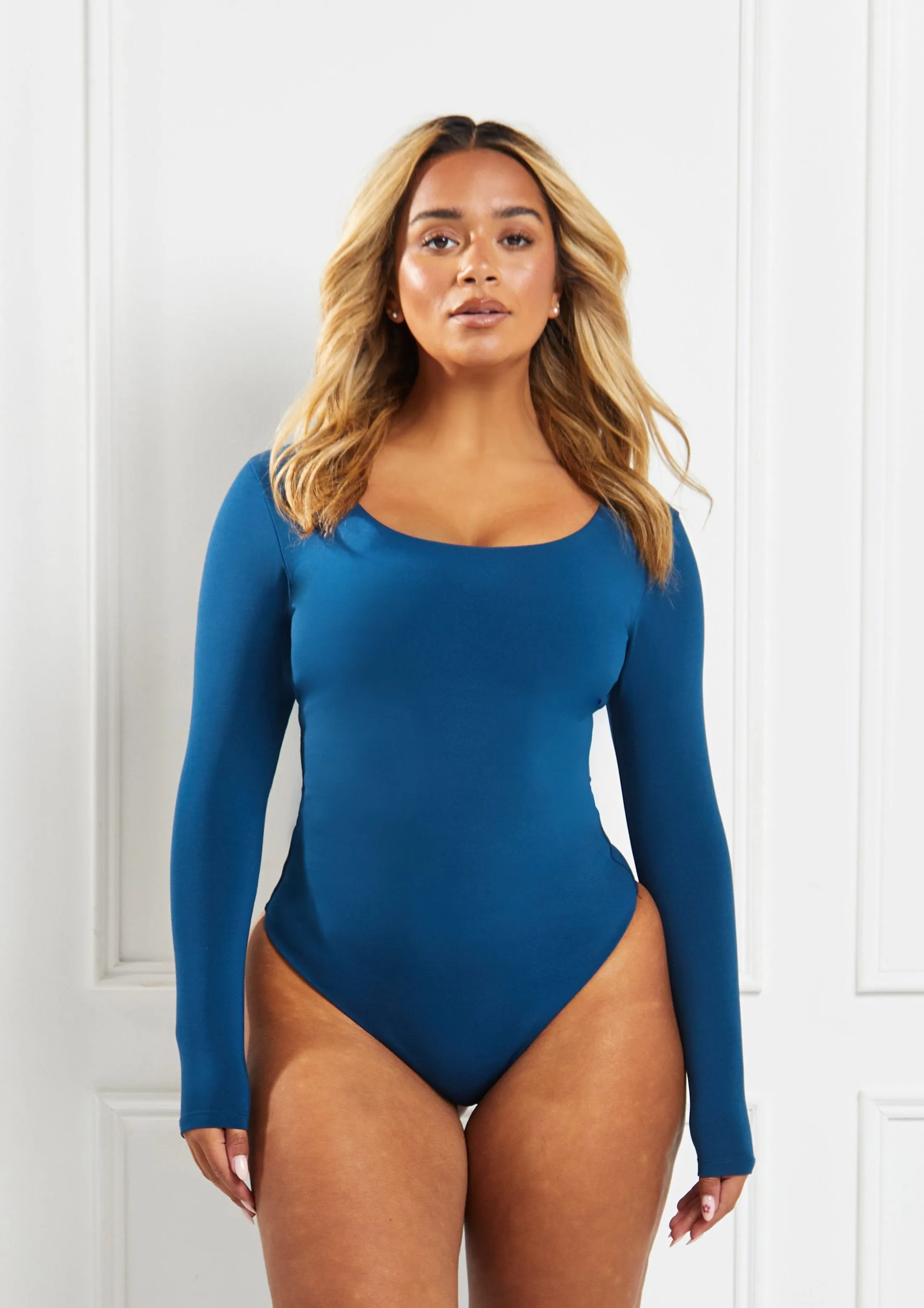 Long Sleeve Scoop Neck 'Charlotte' Bodysuit - Teal