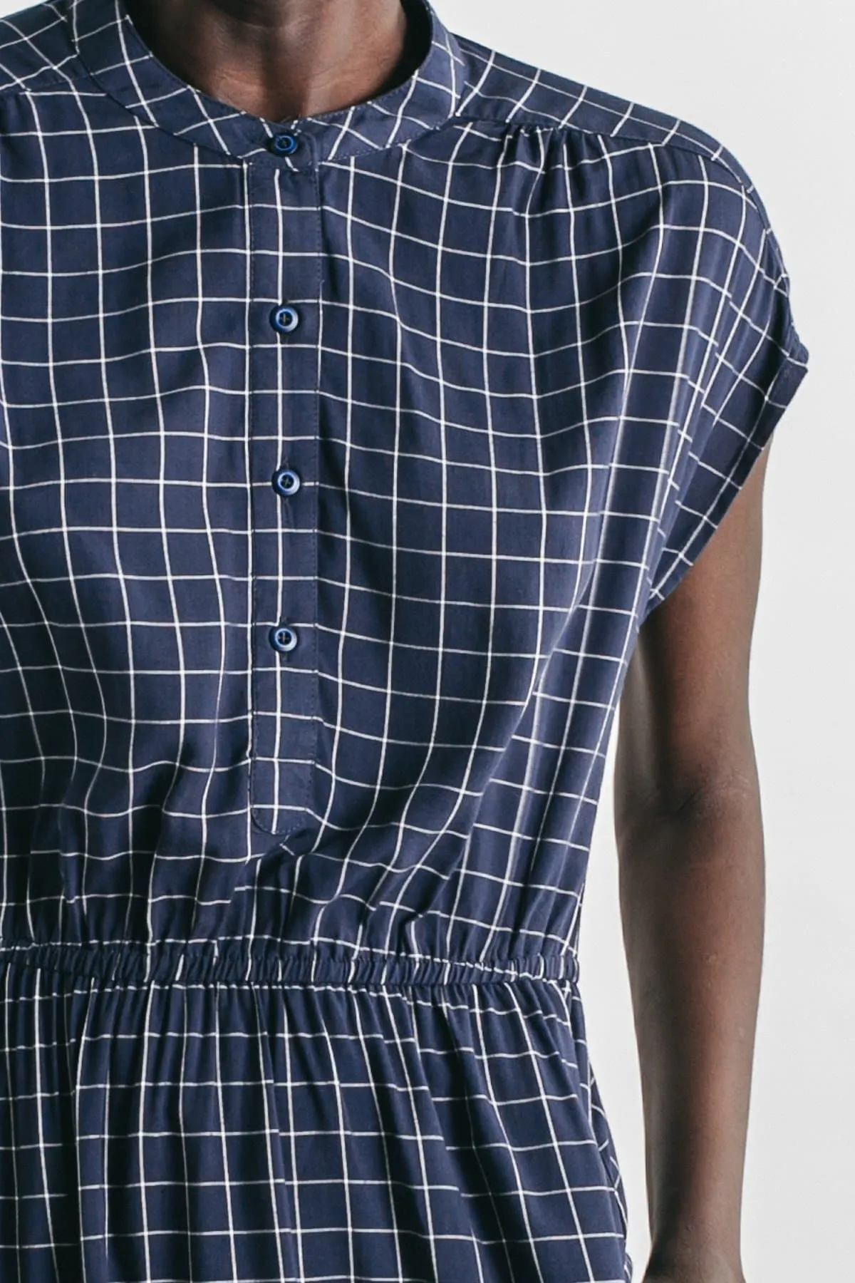 Lorane Dress / Navy Windowpane