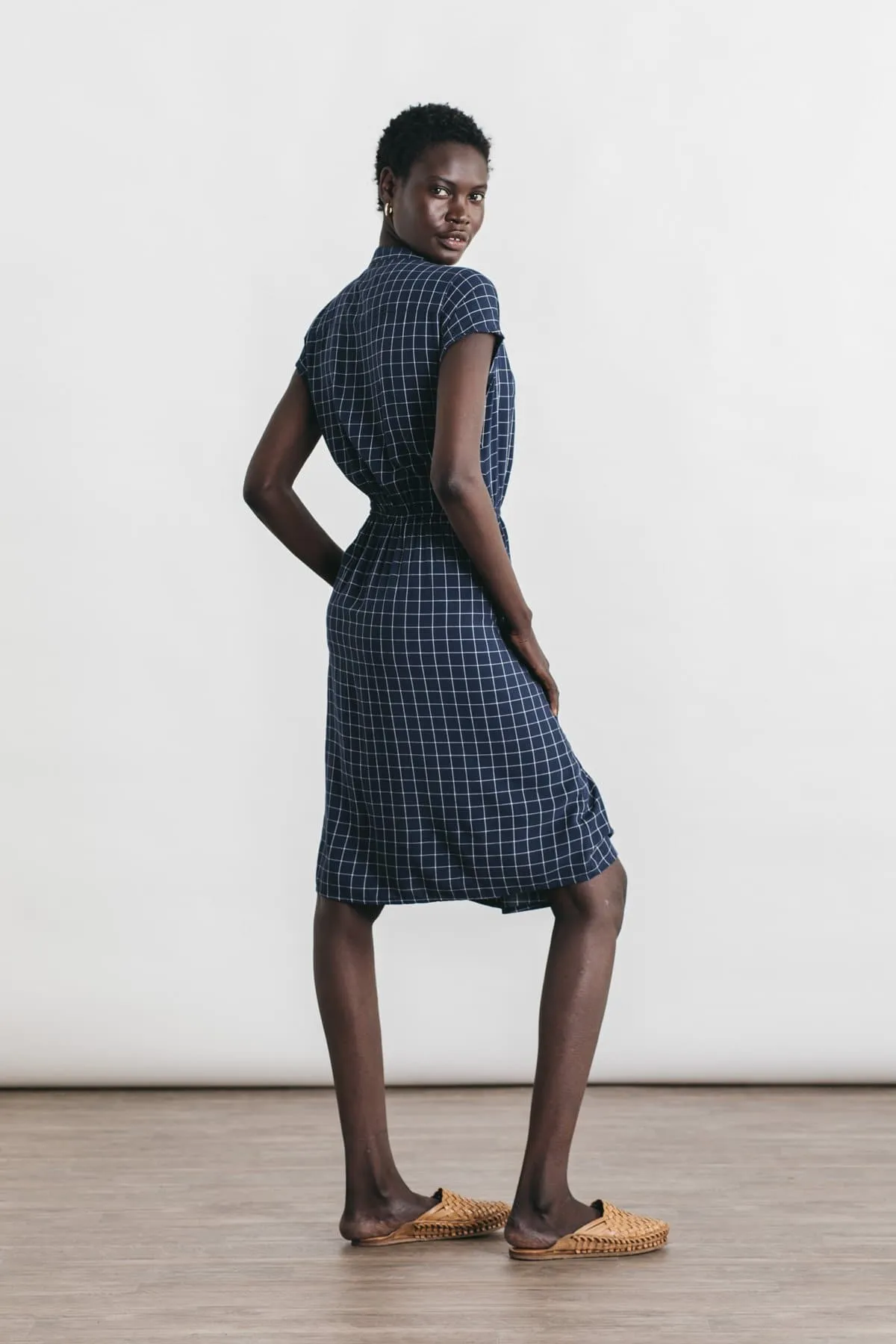 Lorane Dress / Navy Windowpane