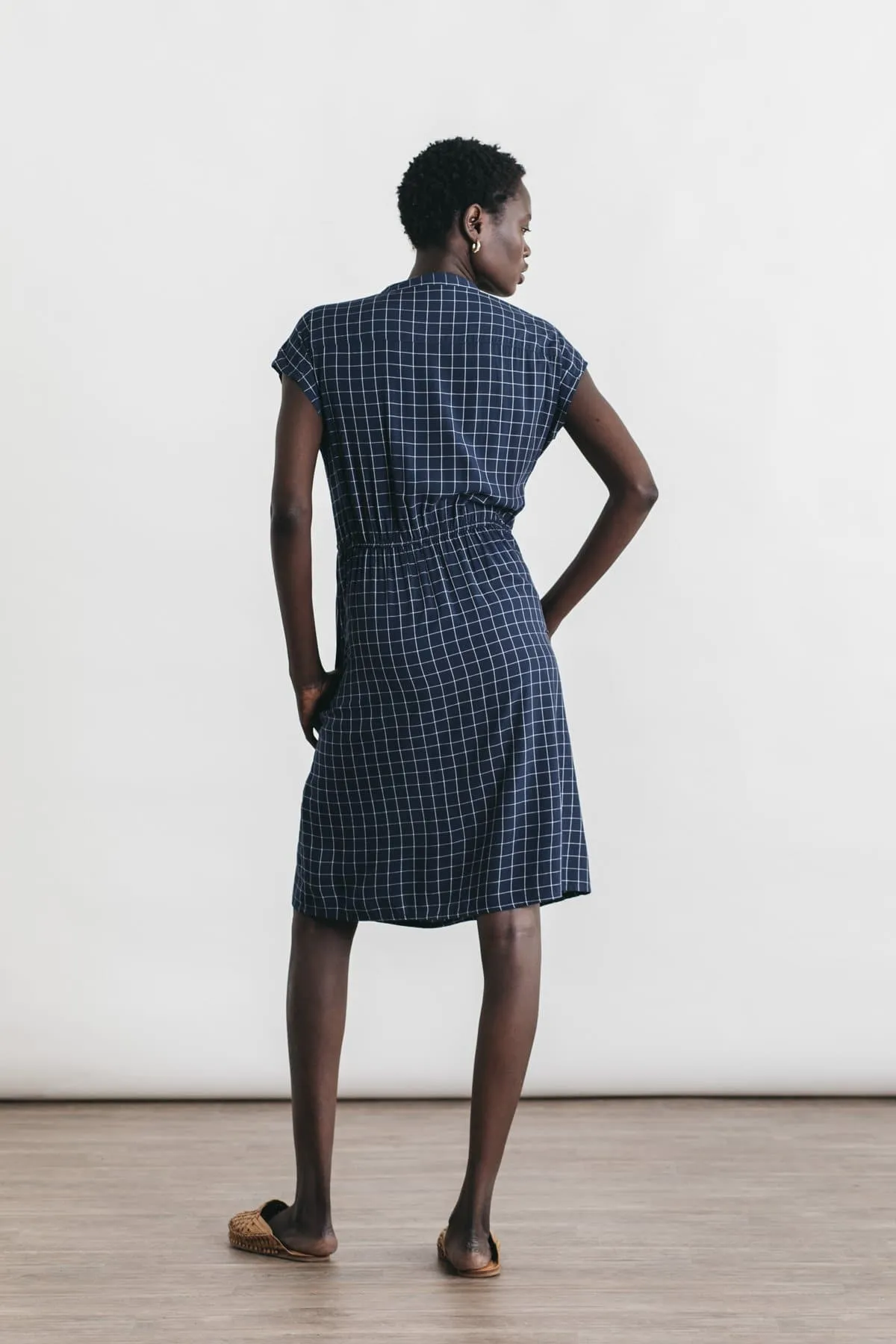 Lorane Dress / Navy Windowpane