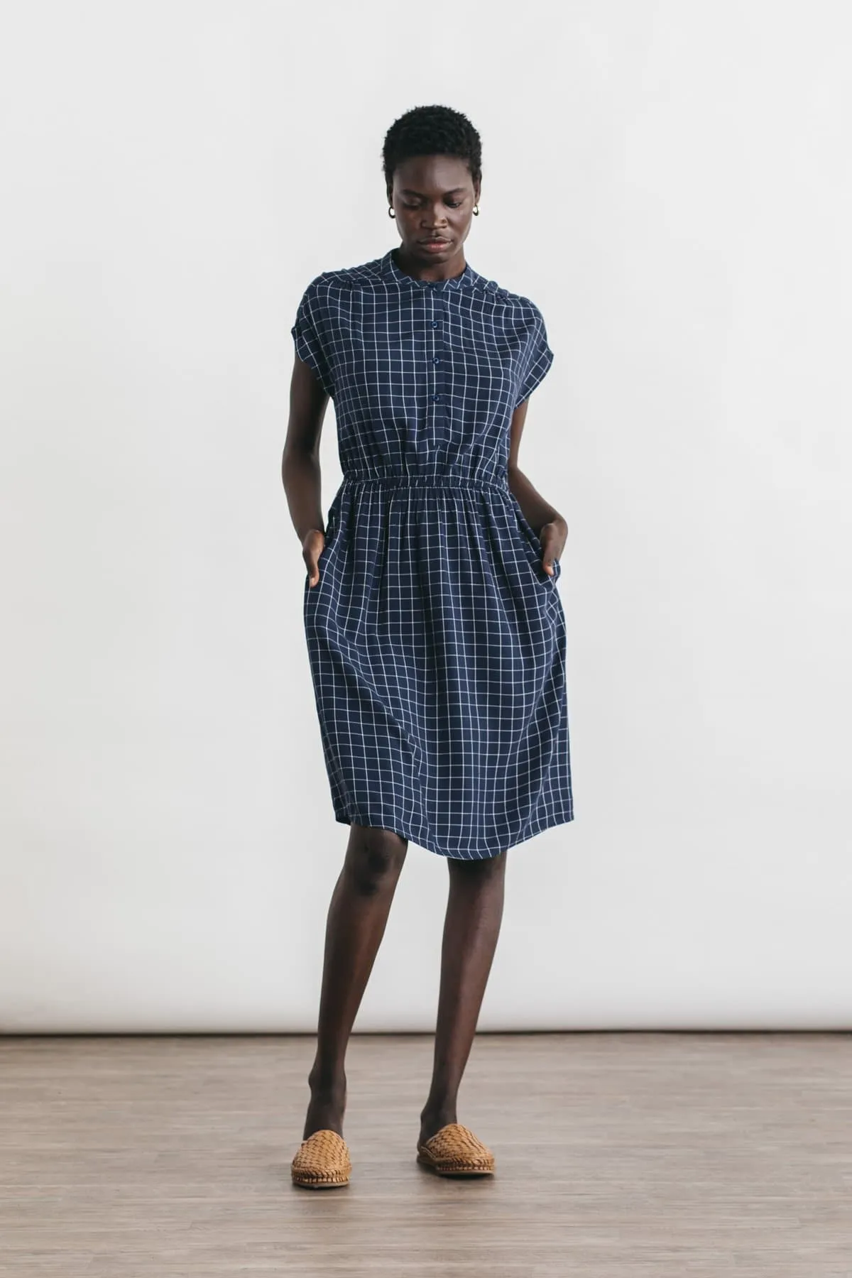 Lorane Dress / Navy Windowpane