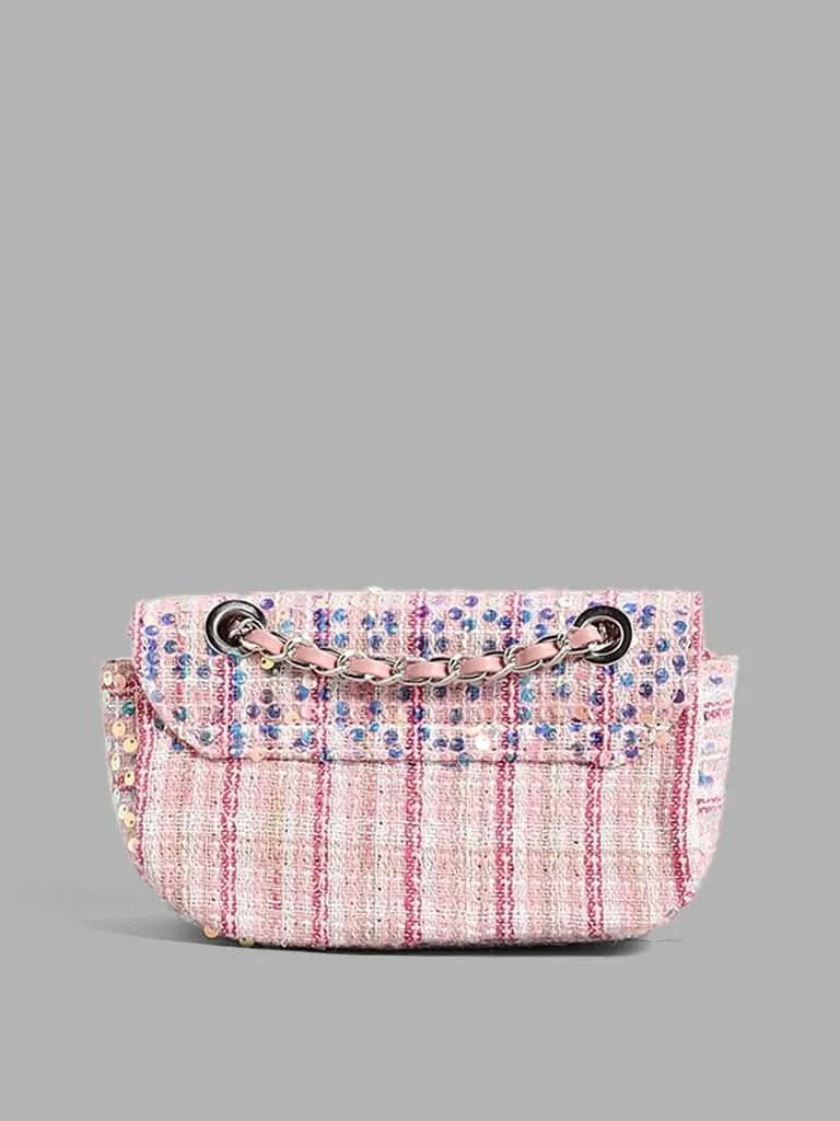 LOV Pink Sequin Embroidered & Woven Sling Bag