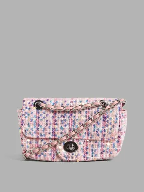 LOV Pink Sequin Embroidered & Woven Sling Bag