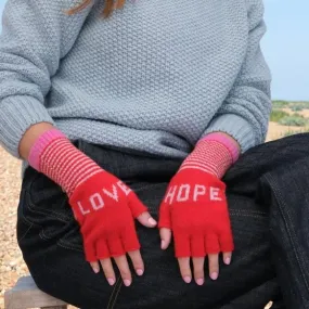 Love and Hope Fingerless Gloves - Red and Pink