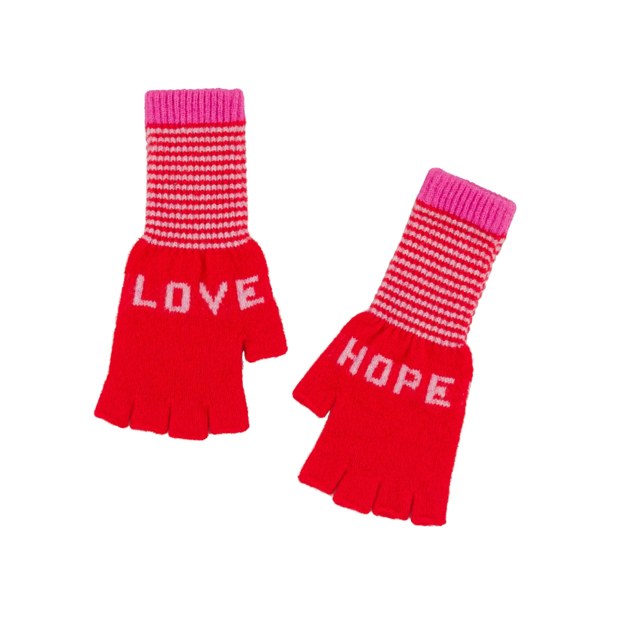 Love and Hope Fingerless Gloves - Red and Pink