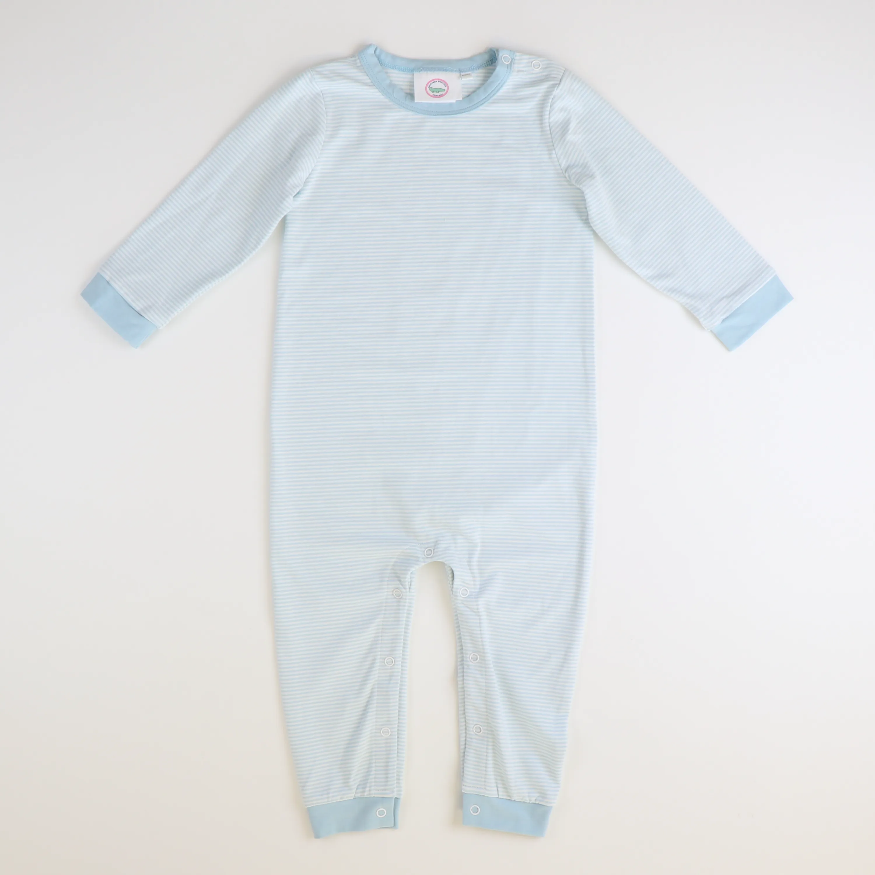 L/S Out & About Romper - Light Blue & White Thin Stripe