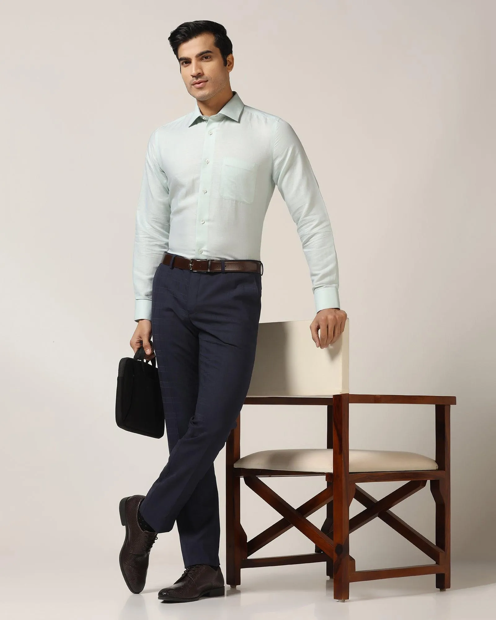 Luxe Linen Formal Green Textured Shirt - Veltry