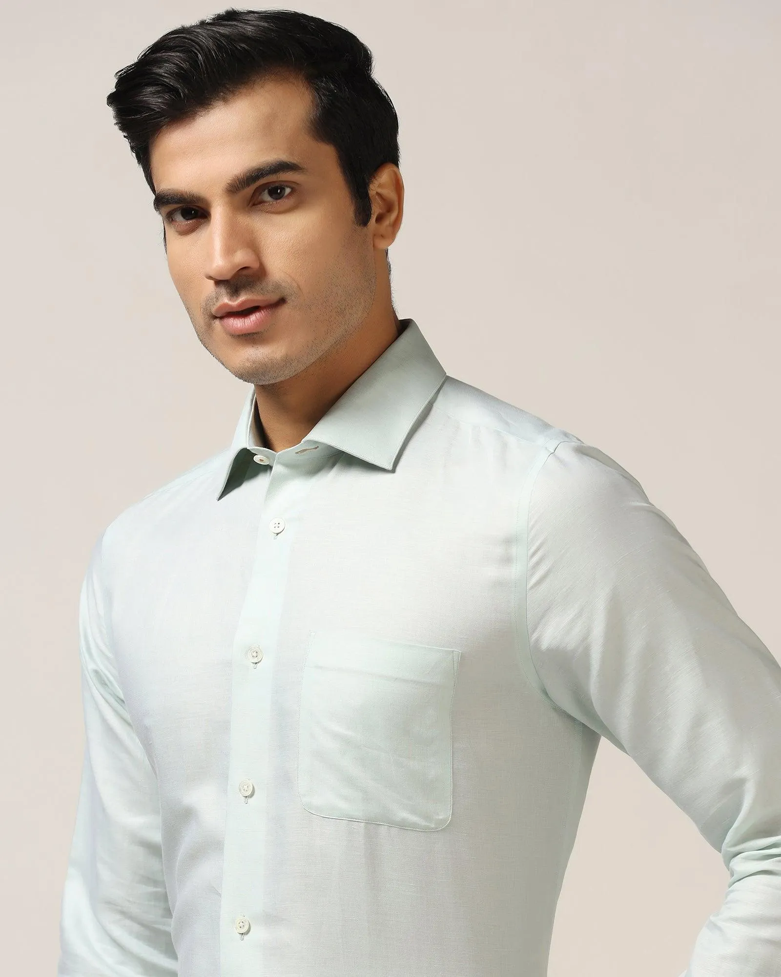 Luxe Linen Formal Green Textured Shirt - Veltry