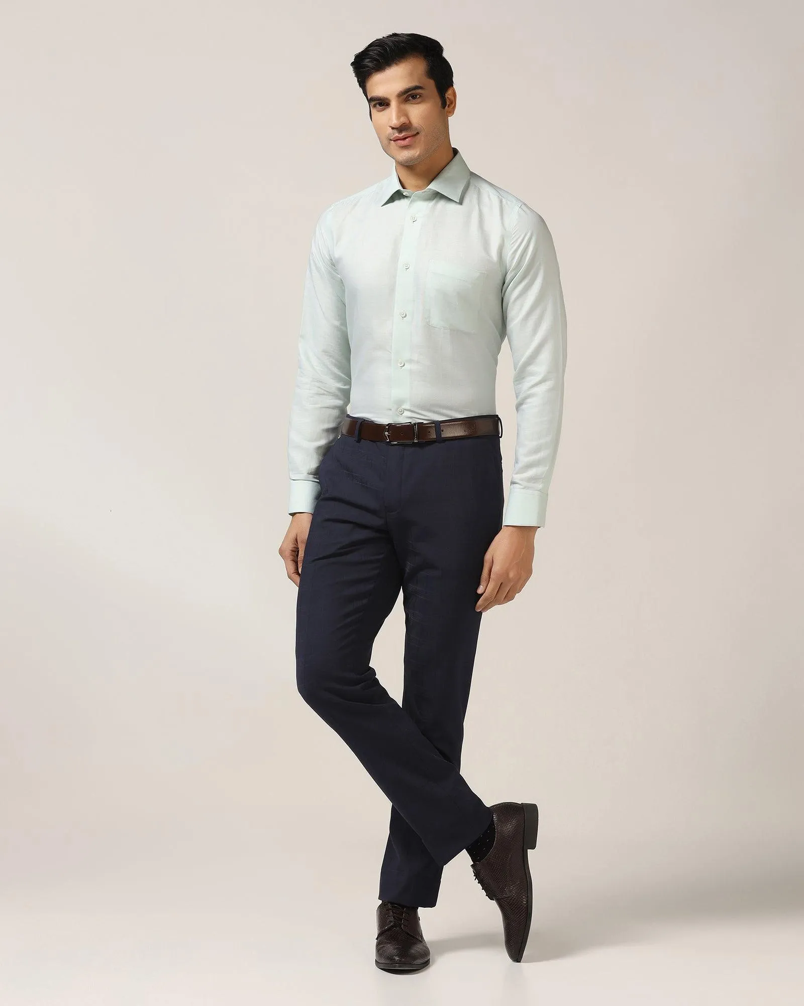 Luxe Linen Formal Green Textured Shirt - Veltry