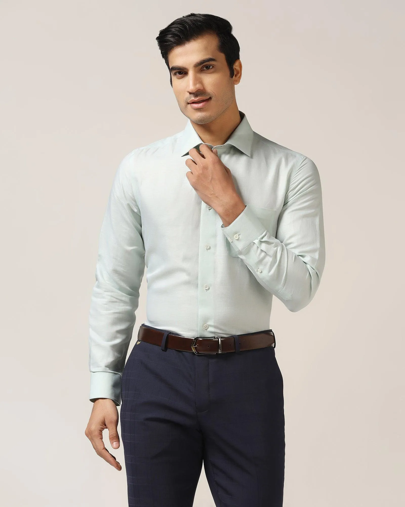 Luxe Linen Formal Green Textured Shirt - Veltry