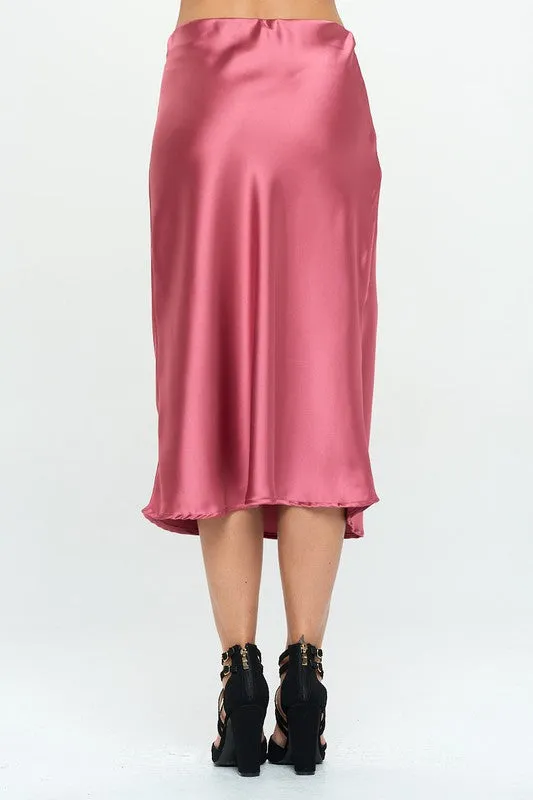 Made in USA Solid Satin Midi Skirt