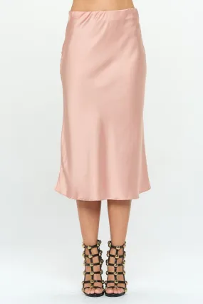 Made in USA Solid Stretch Satin Midi Skirt